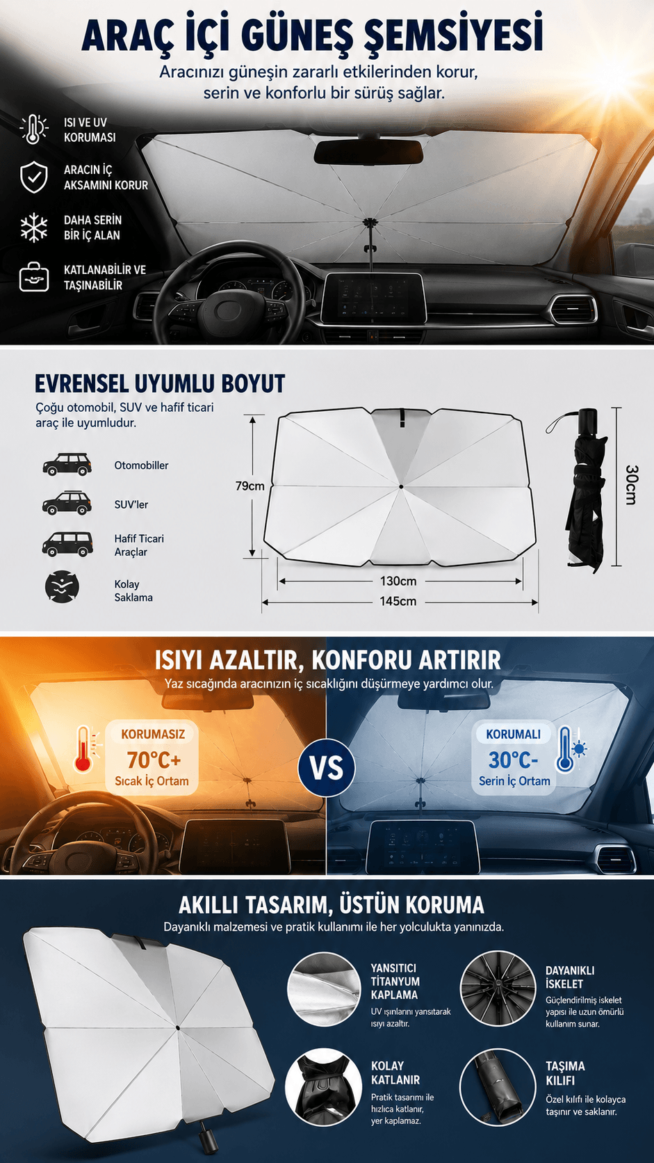 Araç İçi Güneş Şemsiyesi